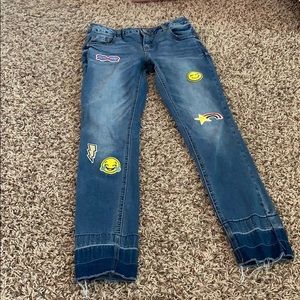 light blue jeans with emoji patches- rarely worn